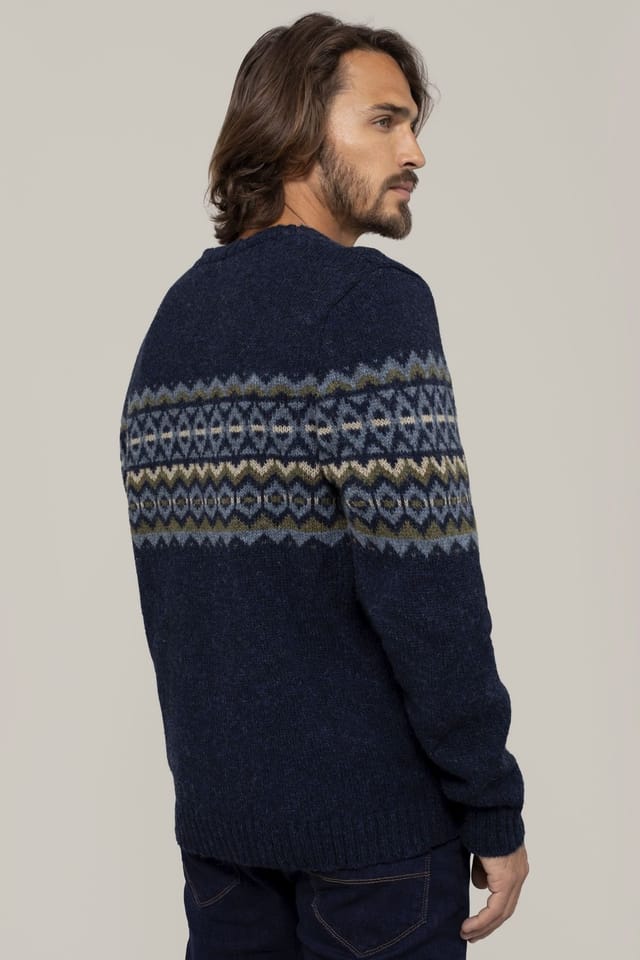 Celtic & Co Celtic & Co Men's Fair Isle Sweater in Mid Navy - 3