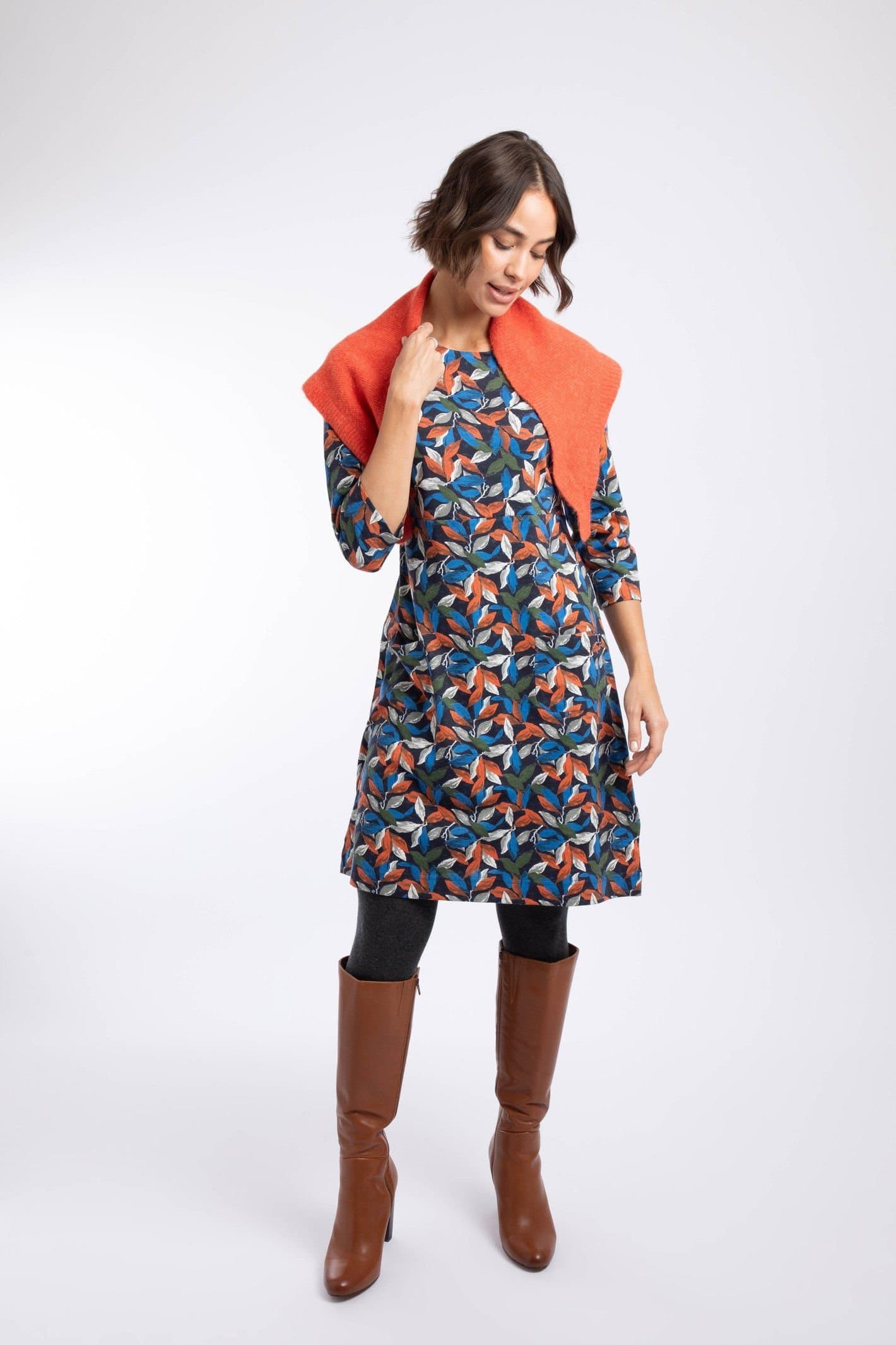 Weird Fish Weird Fish Women's Starshine Printed Jersey Dress in Orange