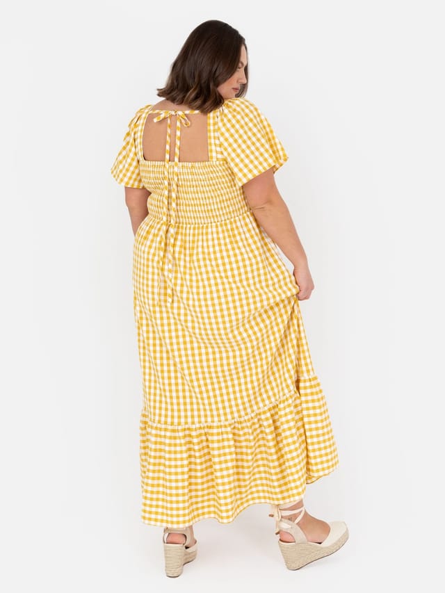 Lovedrobe Lovedrobe Women's Gingham Square Neck Short Sleeve Midaxi Dress in Yellow - 3