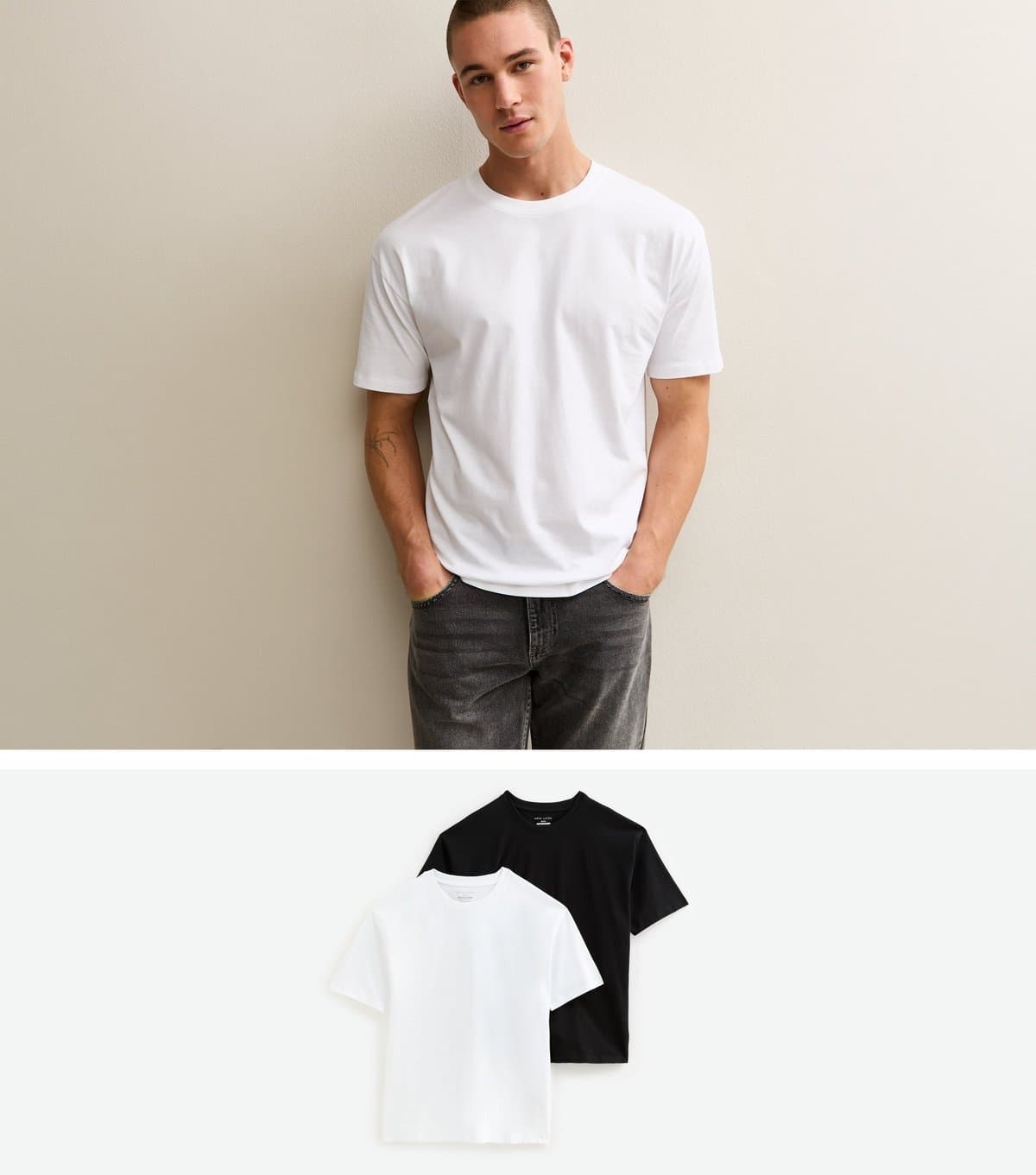 New Look Men's Black and White Pack of 2 Oversized T-Shirts New Look