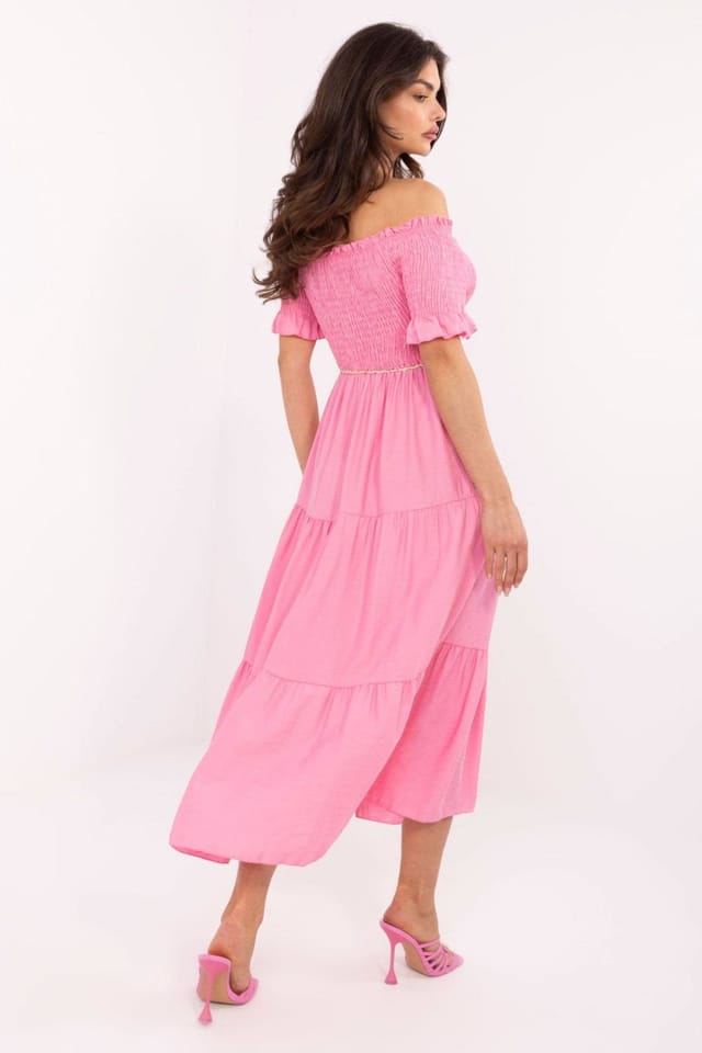 Love Lace Love Lace Women's Flared Summer Midi Dress with Tie Belt in Pink - 3