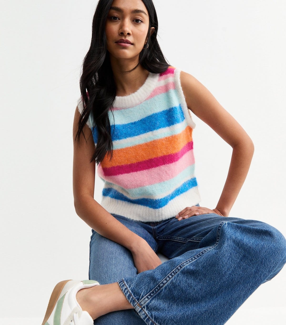 Sunshine Soul Women's Multicoloured Striped Soft Knit Vest Sunshine Soul New Look - 1