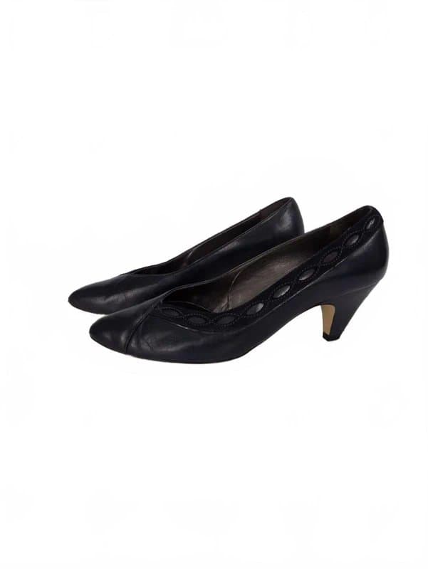 Holmes Vintage Shoes Blue Leather UK 5 Narrow Holmes Navy Block Heel Court Made England