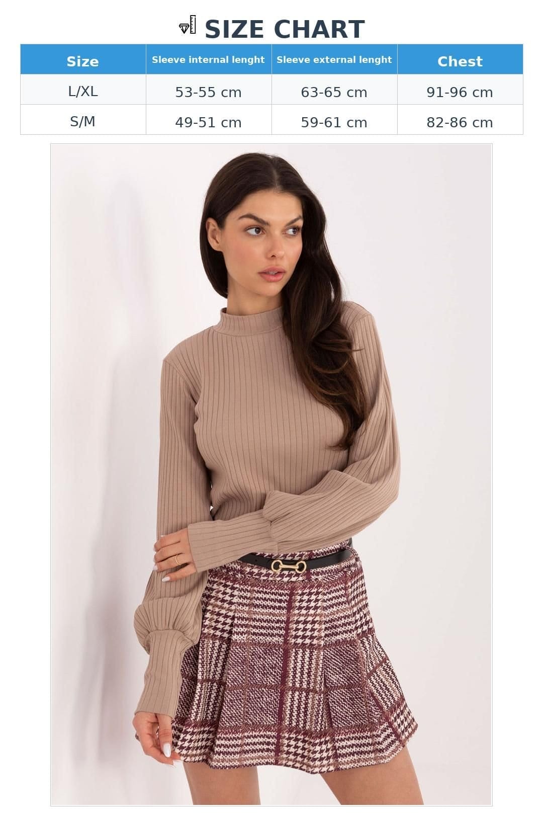 Love Lace Love Lace Women's Cotton Elastane Puff Sleeve Turtleneck Blouse in Beige - 4
