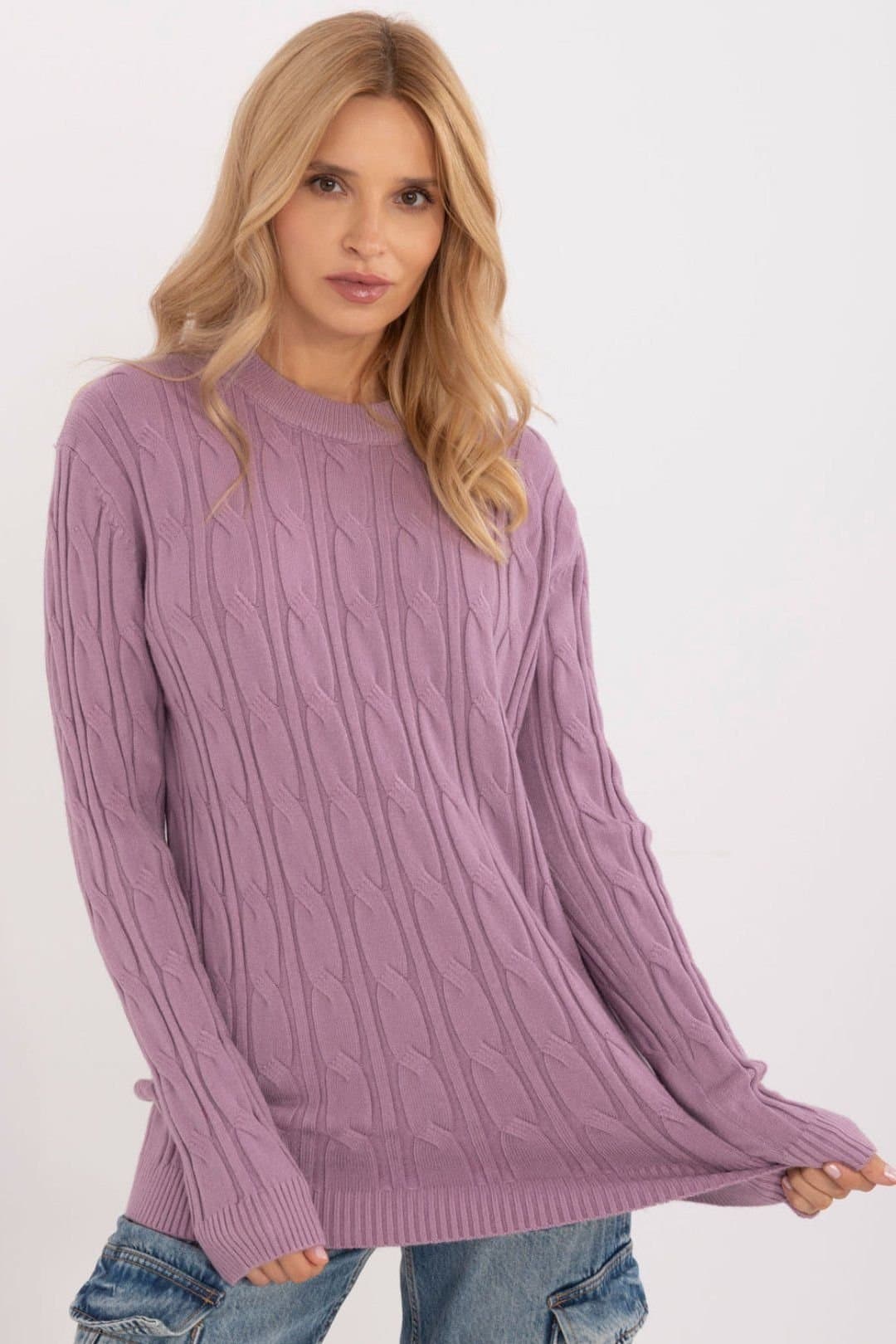 Love Lace Love Lace Women's Textured Casual Sweater Round Neck Long Sleeve in Violet