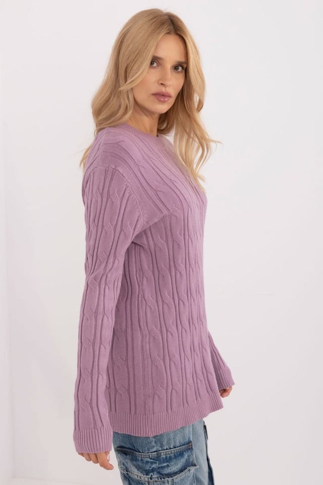 Love Lace Love Lace Women's Textured Casual Sweater Round Neck Long Sleeve in Violet - 2