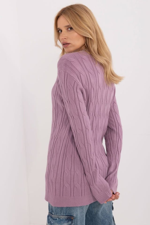 Love Lace Love Lace Women's Textured Casual Sweater Round Neck Long Sleeve in Violet - 3