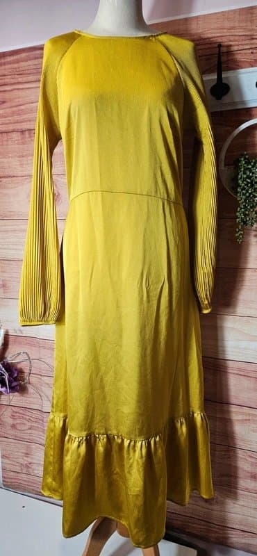 TU Mustard yellow satin look womens dress size 10
