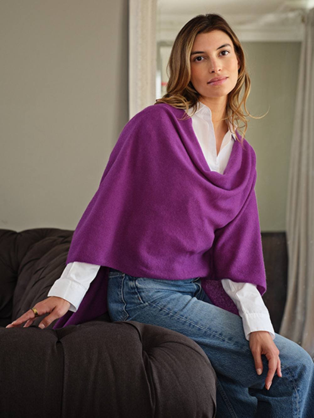 Cove Cove Women's Lucy 4-way Cashmere Poncho in Purple - 1