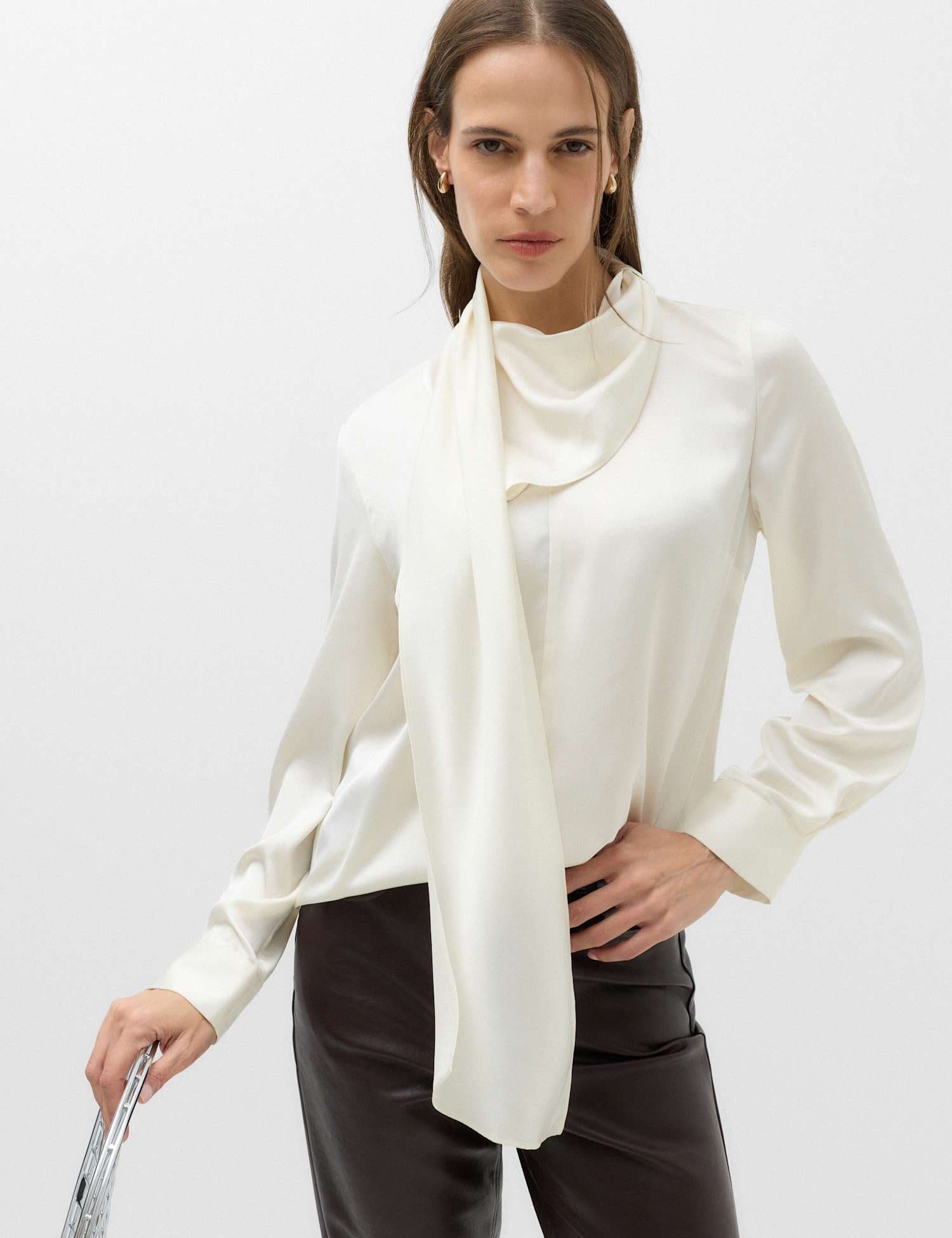 Marks & Spencer M&S Satin Scarf Neck Blouse Ivory