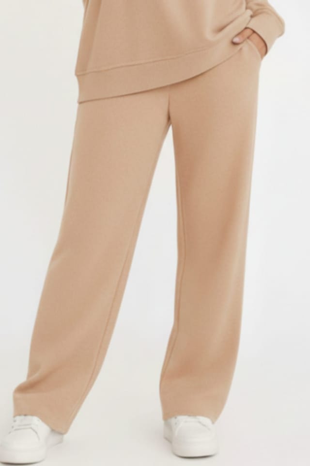 STYLEWISE STYLEWISE Women's Rugby Top & Straight Leg Trouser Co-ord Set - Interlock - Two Piece in Ecru - 3