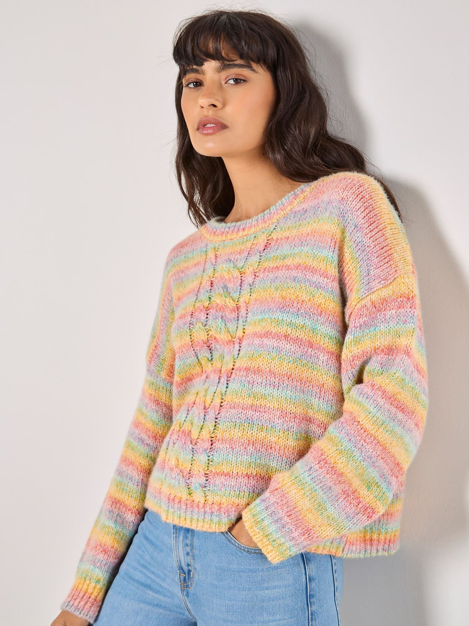 Apricot Apricot Women's Pastel Stripes Cable Knit Jumper