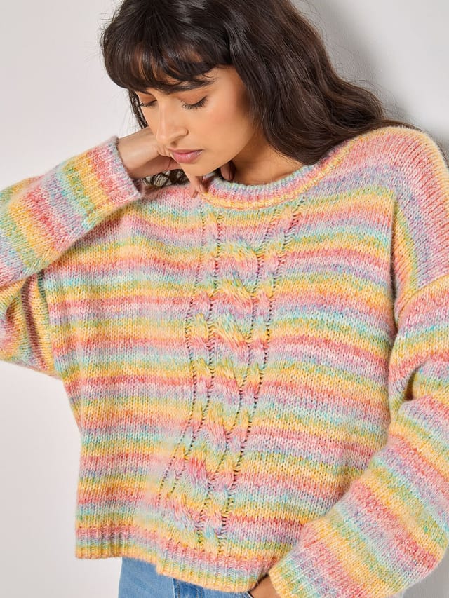 Apricot Apricot Women's Pastel Stripes Cable Knit Jumper - 2