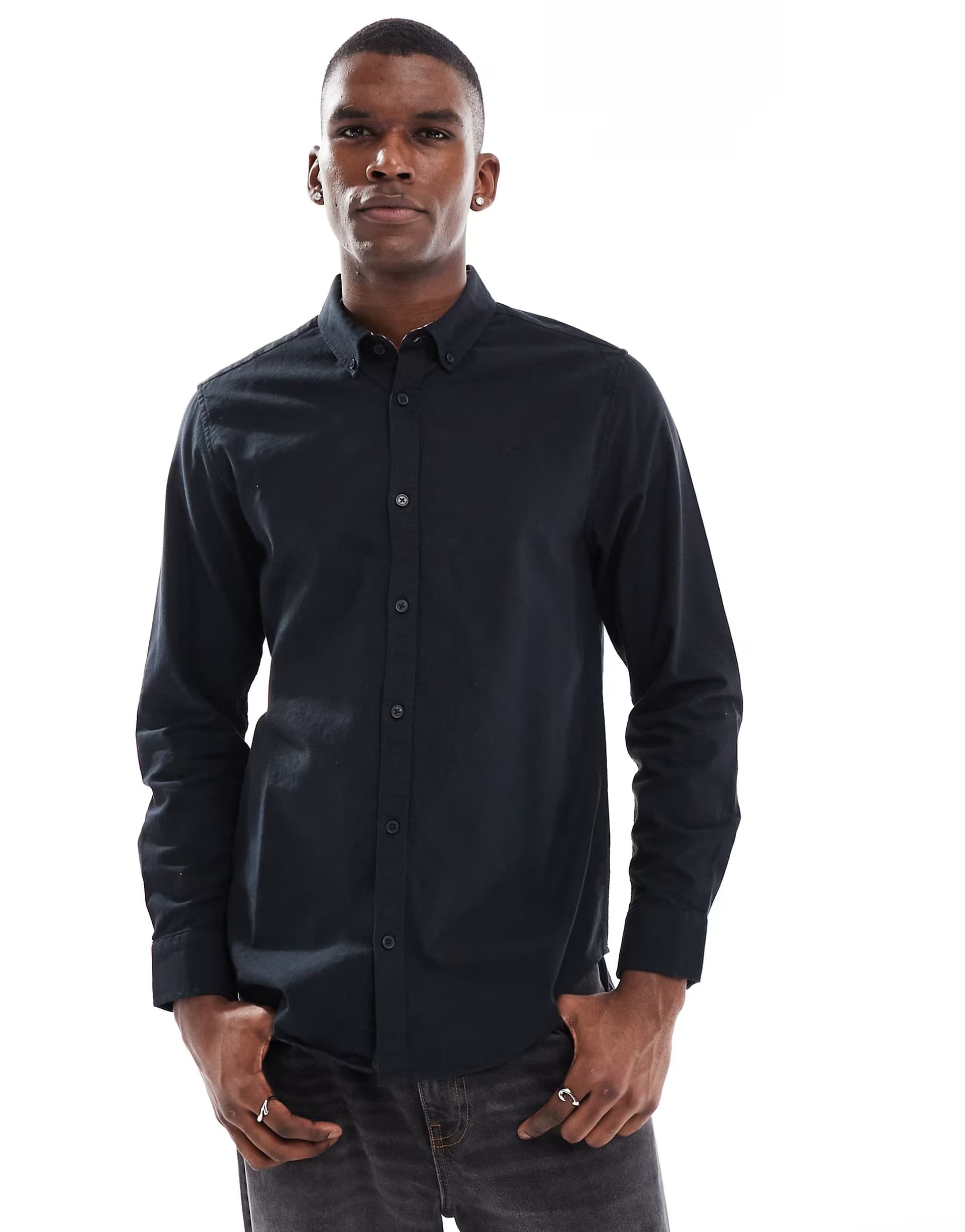 ASOS ASOS Threadbare Long Sleeve Shirt in Black