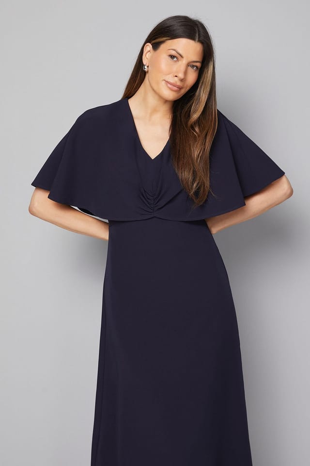 Wallis Wallis Women's Cape Sleeve Twist Front Midi Dress in Navy - 2