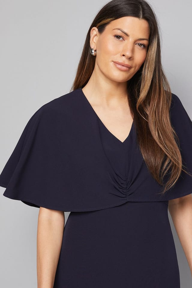 Wallis Wallis Women's Cape Sleeve Twist Front Midi Dress in Navy - 3