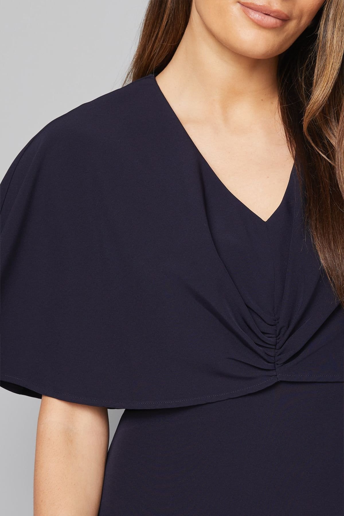 Wallis Wallis Women's Cape Sleeve Twist Front Midi Dress in Navy - 4