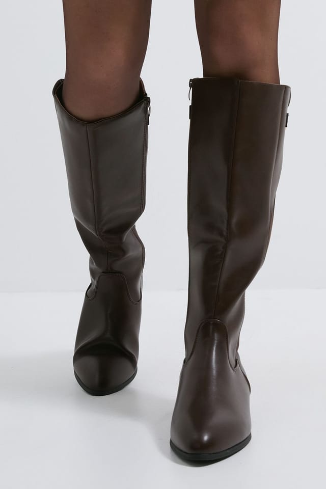 Dorothy Perkins Dorothy Perkins Women's Kamille Faux Leather Elastic Knee High Riding Boots in Brown - 2