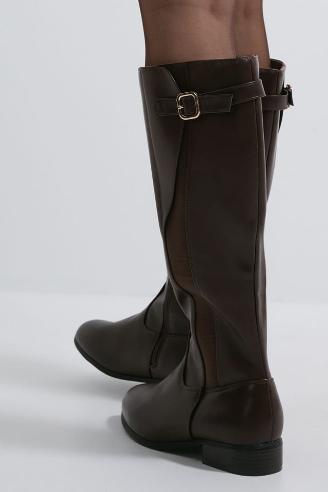 Dorothy Perkins Dorothy Perkins Women's Kamille Faux Leather Elastic Knee High Riding Boots in Brown - 3