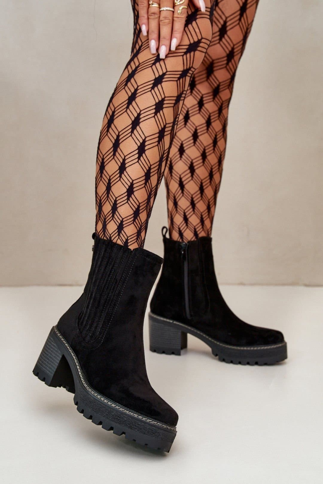 Love Lace Love Lace Black Suede Ankle Boots with Zipper