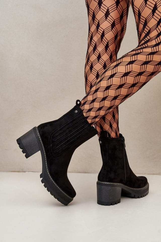 Love Lace Love Lace Women's Insulated Suede Ankle Boots with Zipper Pillar Heel Round Toe in Black - 3