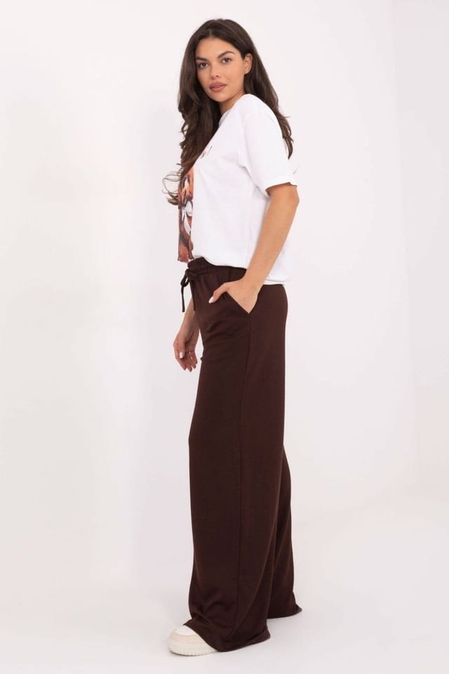 Love Lace Love Lace Women's Casual Viscose Blend Wide Leg Sweatpants in Brown - 2