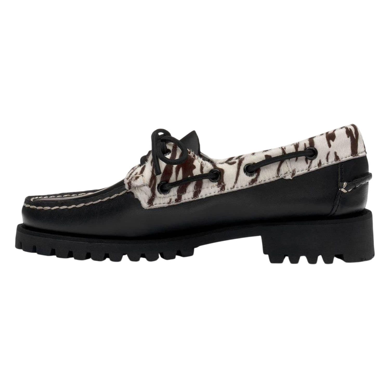 Sebago Sebago Women's Ranger Zebra Print Buff Leather Moccasins in Black