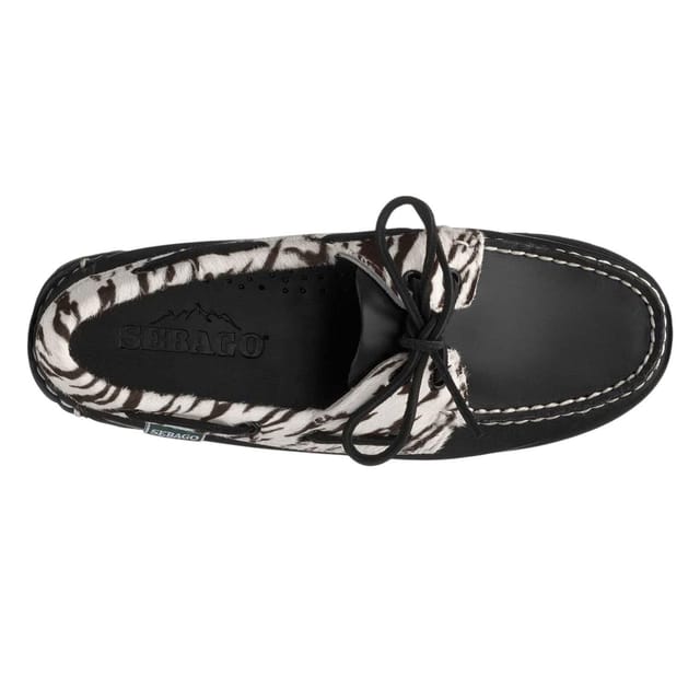Sebago Sebago Women's Ranger Zebra Print Buff Leather Moccasins in Black - 3