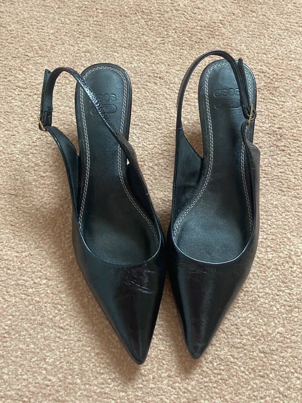 ASOS Design ASOS Stella leather slingback mid heel pointed toe shoes