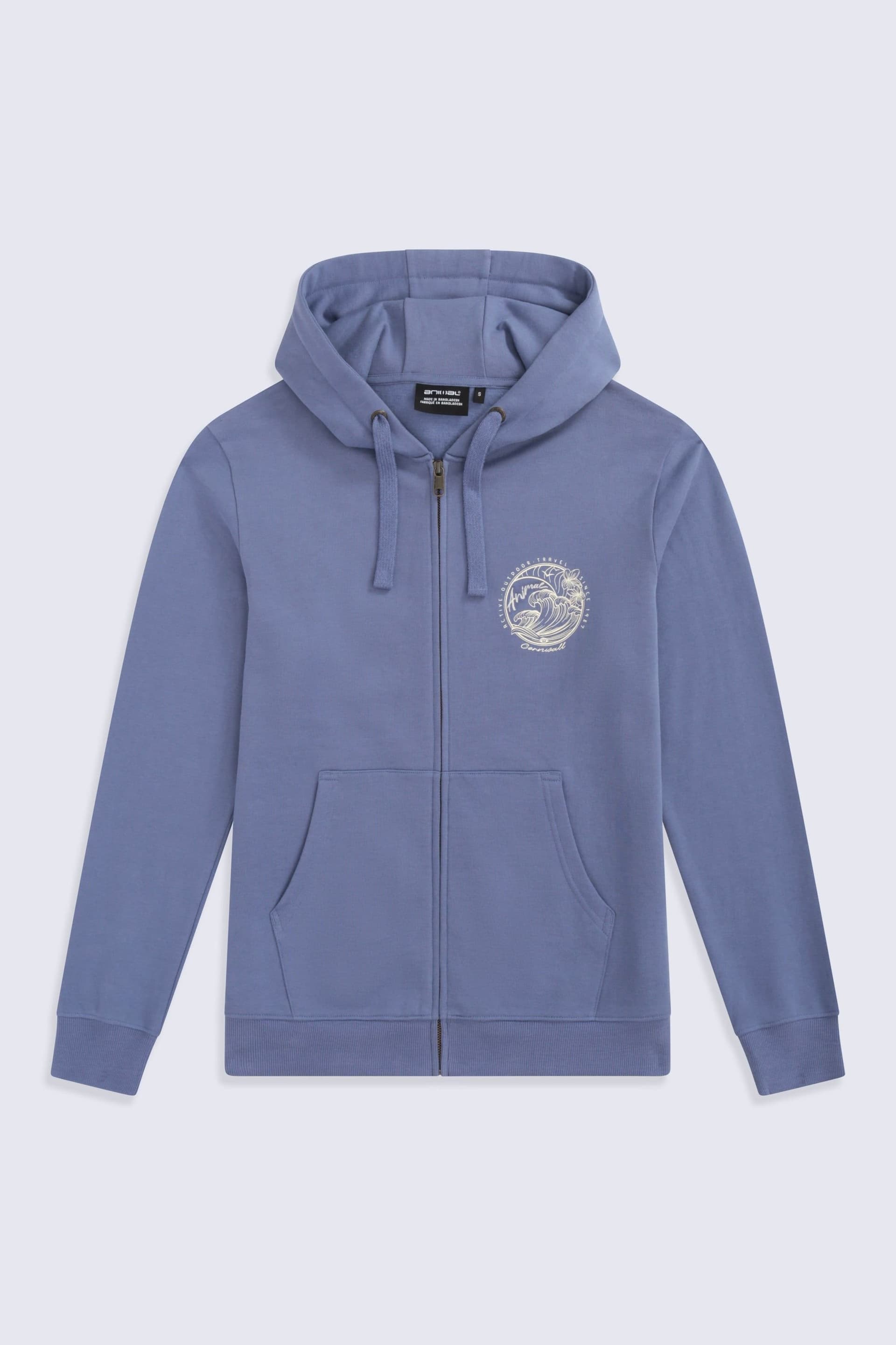 Animal Animal Women's 'Maya' Cornwall Print Lightweight Cotton Relaxed Zip Through Hoodie in Blue