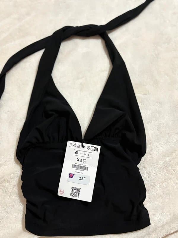 Bershka Women’s Black Halterneck Top Low Cut Plunge Neck