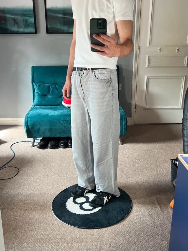 Bershka Bershka baggy loose fit Y2K streetwear style wide leg jeans- Gray