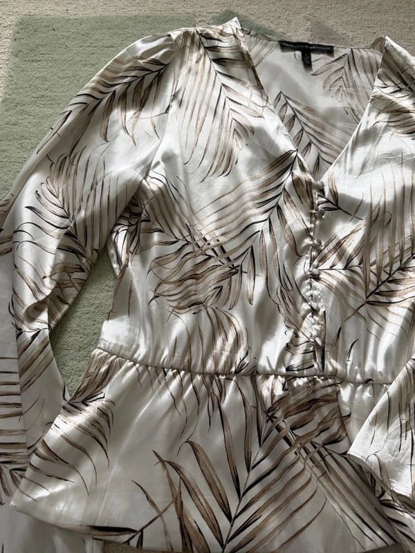 White House Black Market Palm Print Satin Blouse - Size L