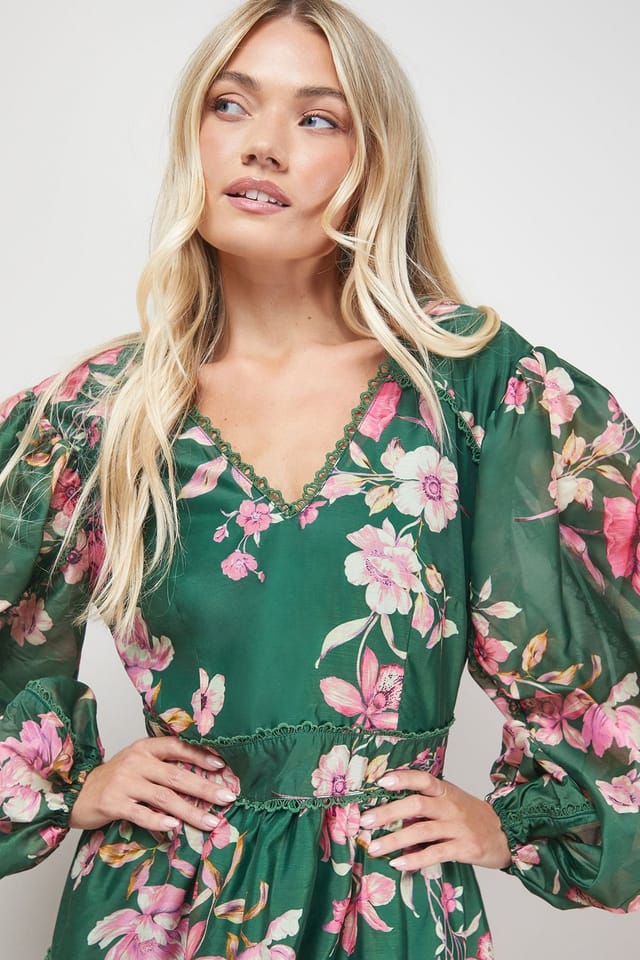 Oasis Oasis Women's Printed Trim Detail V Neck Tiered Mini Dress - 3