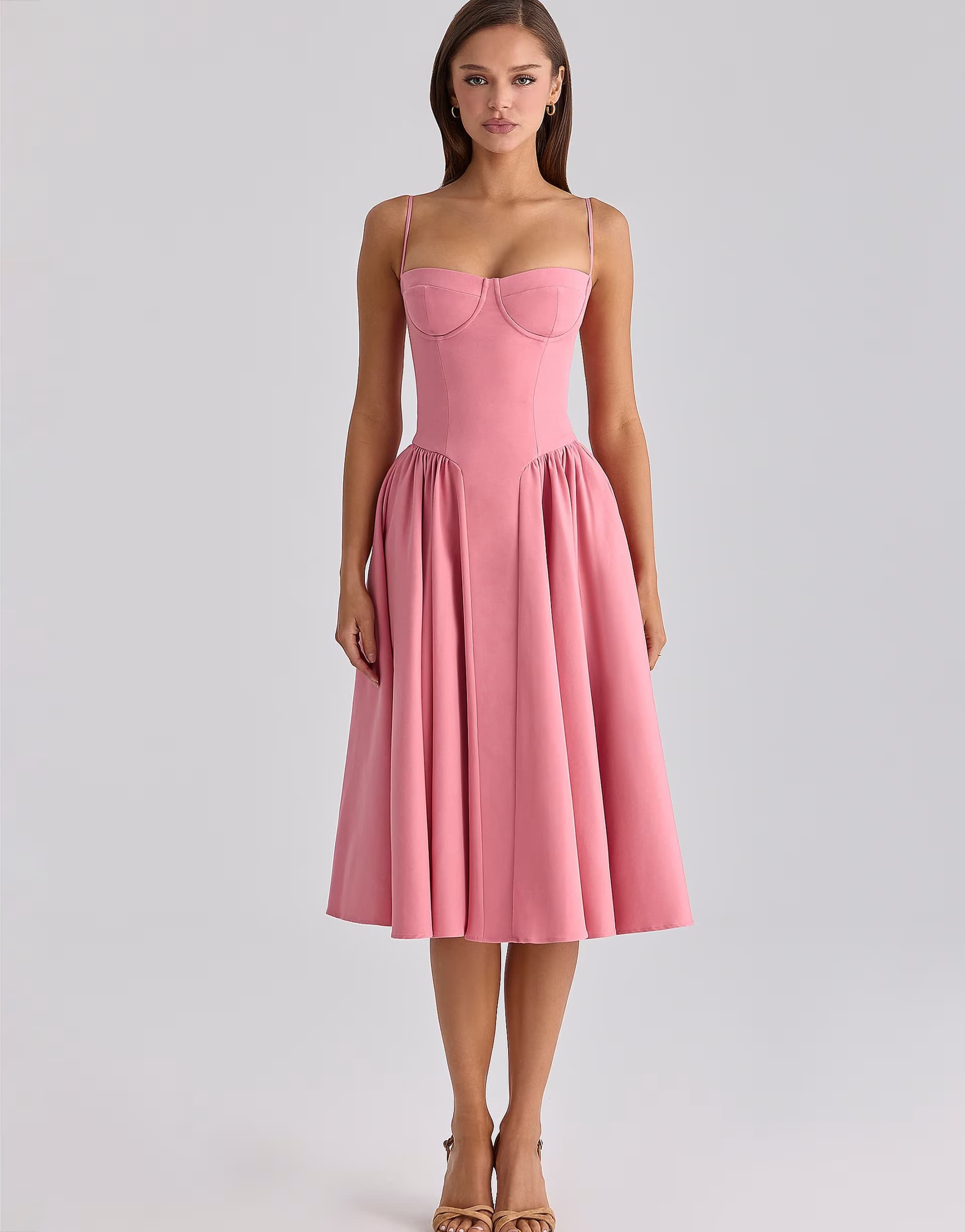 ASOS House of CB Samaria raspberry cotton twill corset midi dress in raspberry
