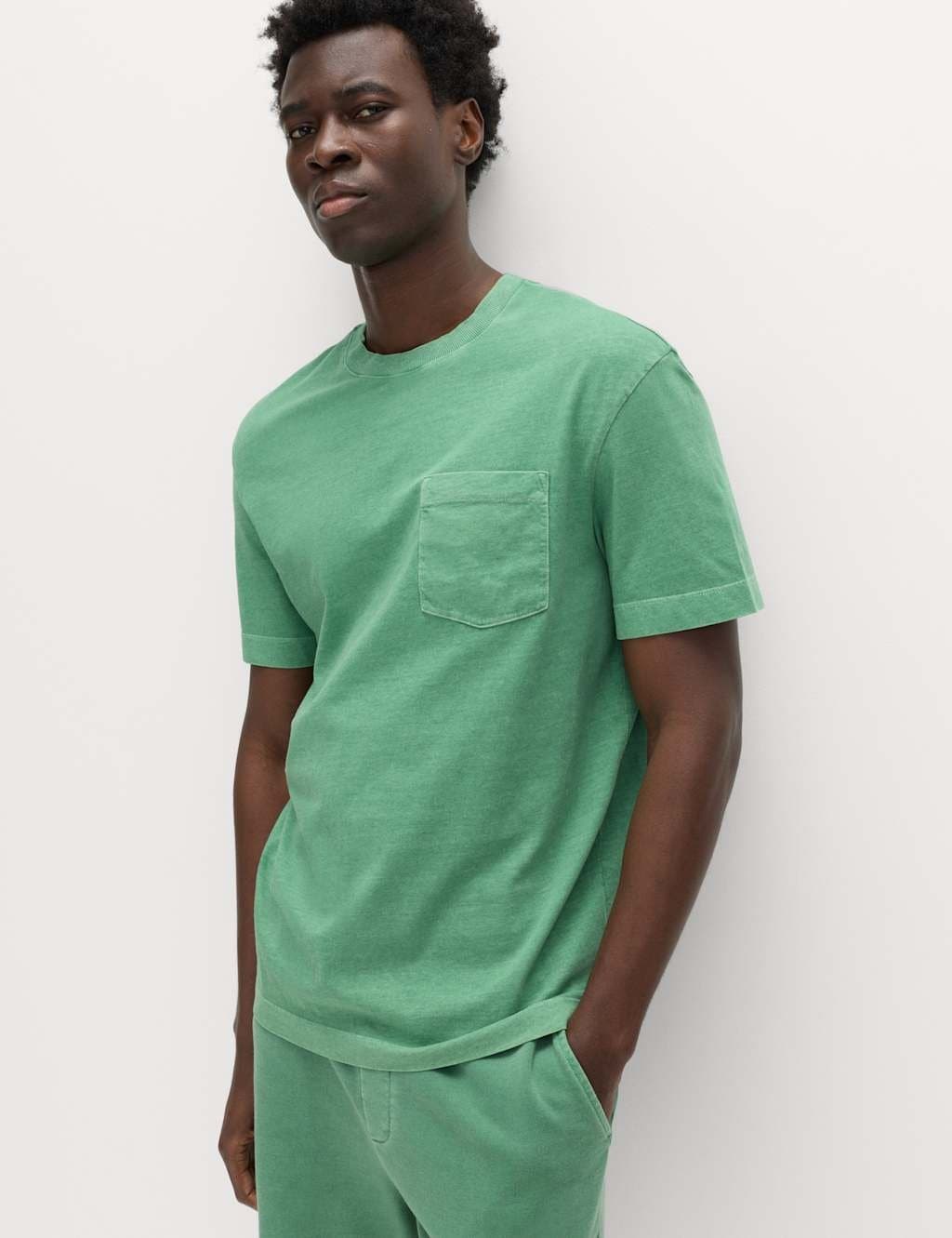 Marks & Spencer M&S Relaxed Pure Cotton Garment Dyed T-Shirt Emerald