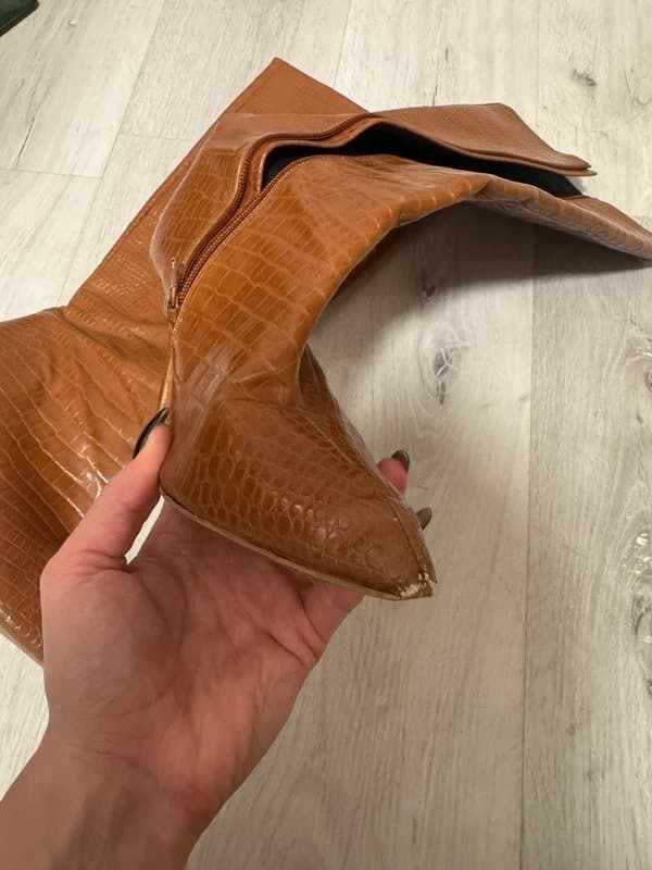 ASOS Tan Croc-Effect Knee High Heeled Boots