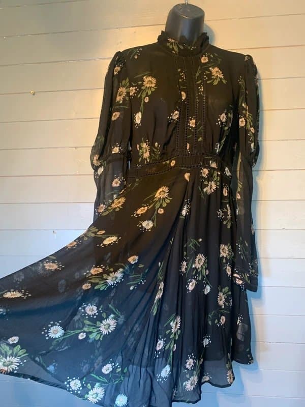 Ghost Ghost London Floral Midi Dress Sheer Daisy Print UK XS UK 6 8 RRP £120