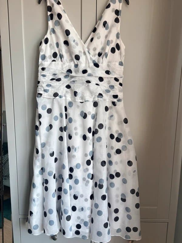 Monsoon Monsoon White Polka Dot Cotton Midi Dress UK 12/14 Fit & Flare