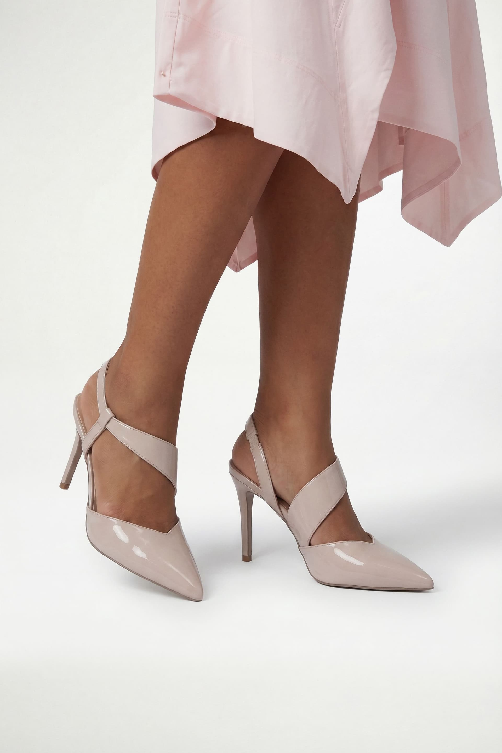 Wallis Wallis Women's Evie Asymmetric Pointed Stiletto High Heel Court Shoes in Beige
