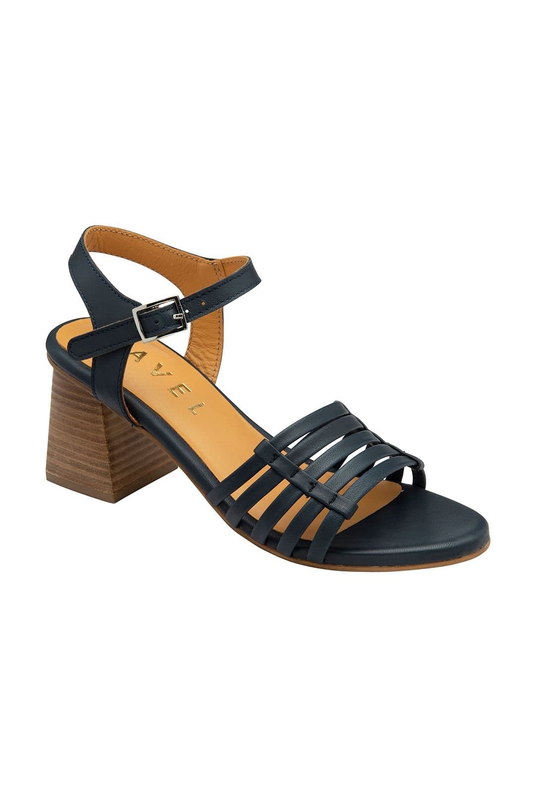 Ravel Ravel Navy Leather Block-Heel Sandals