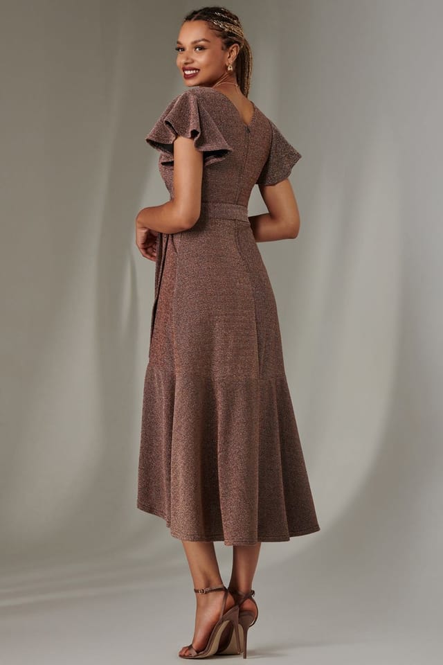 Jolie Moi Jolie Moi Women's Marlie Metallic Angel Sleeve Maxi Dress in Metallic Gold - 2