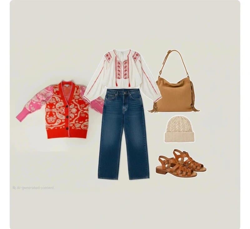 Never Fully Dressed Never Fully Dressed Bandana Martha Cardigan Pink Red Orange Knit - Size XS RRP £99