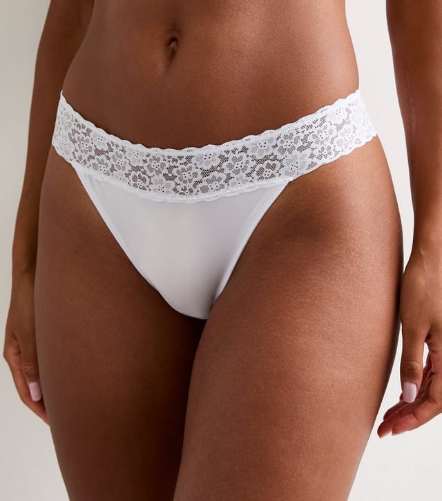 New Look Women's White Lace Trim Thong New Look - 2