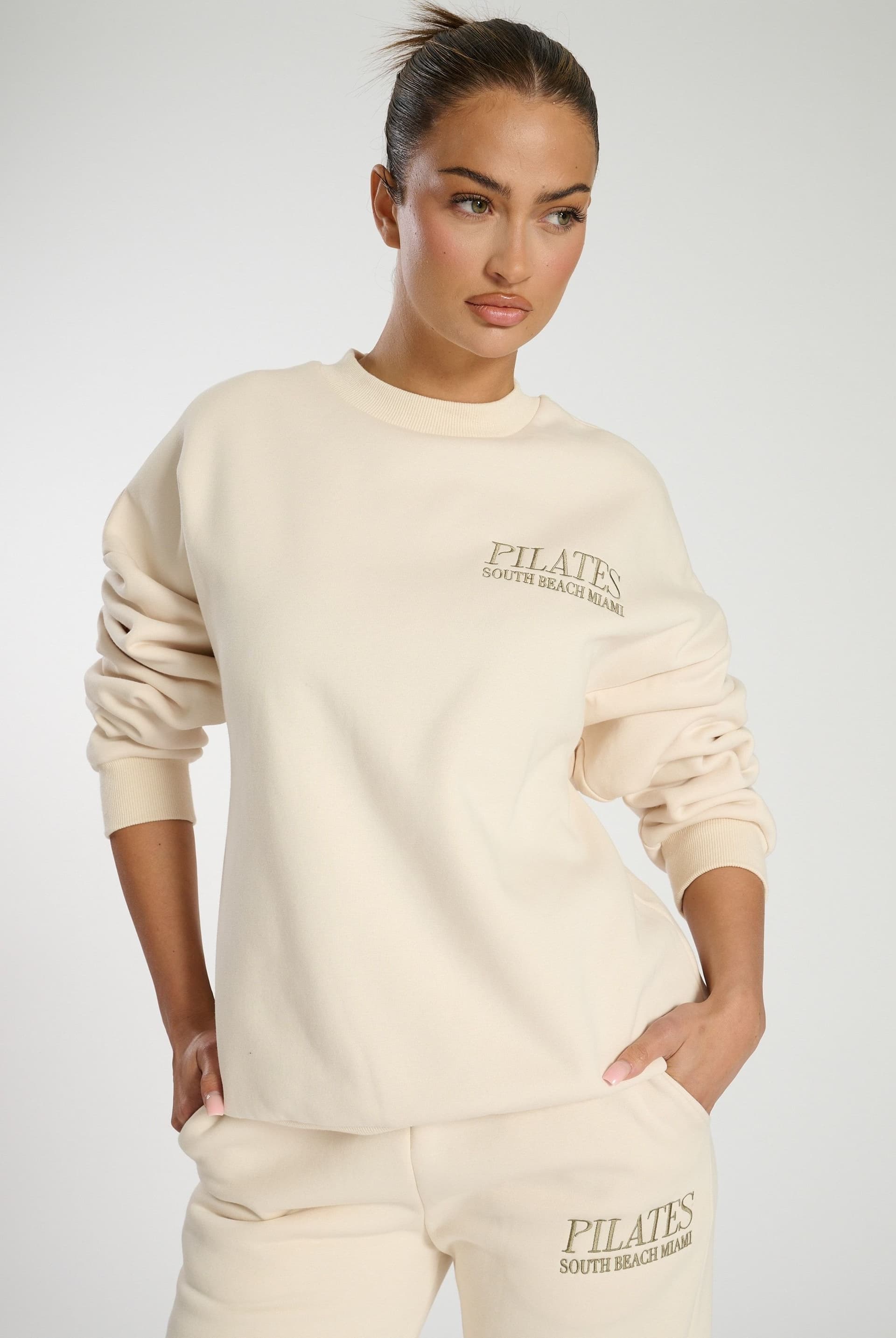 South Beach South Beach Women's Cream Pilates Crew Neck Sweater