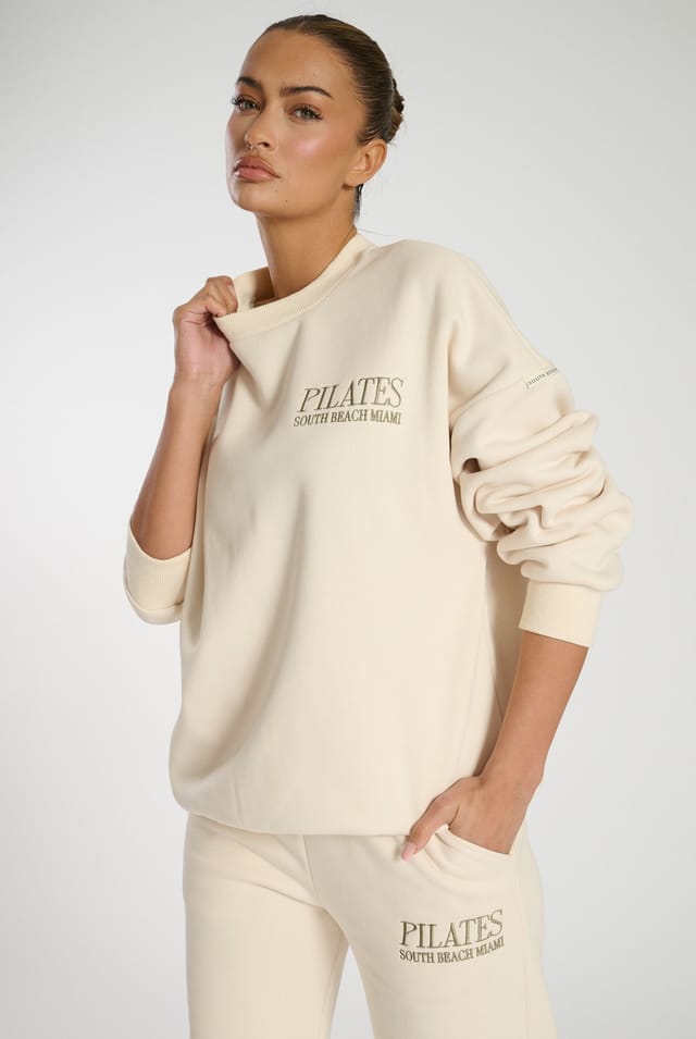 South Beach South Beach Women's Cream Pilates Crew Neck Sweater - 2