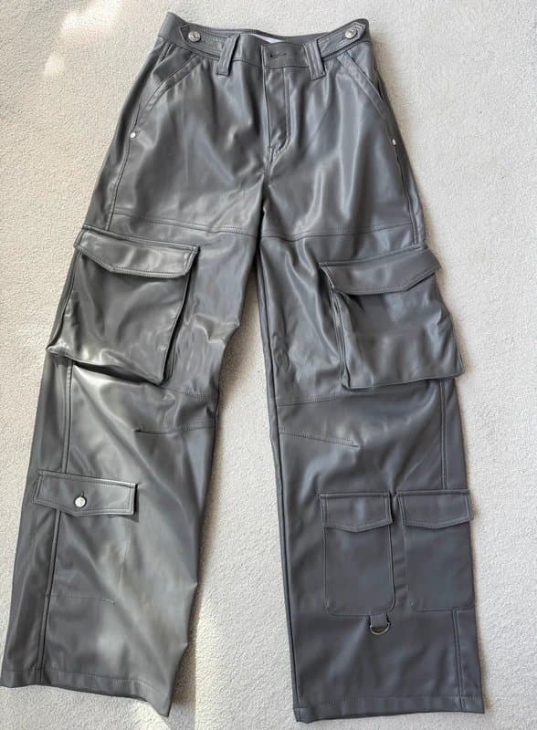 Bershka Bershka Grey Leather Cargo Pants