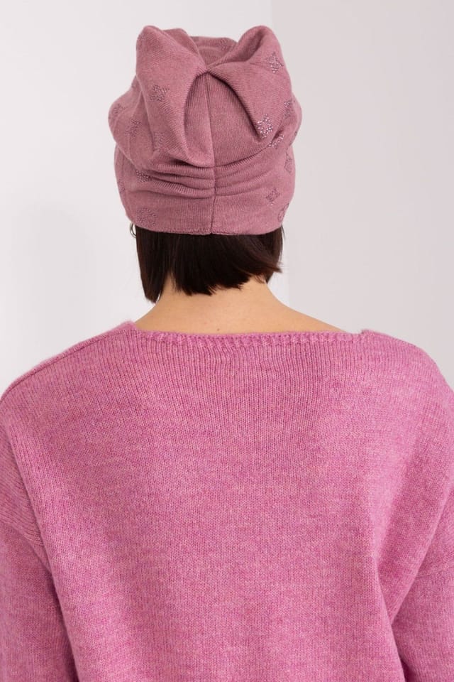 Love Lace Love Lace Women's Warm Winter Soft Cashmere Beanie Hat with Rhinestone Decoration in Dusty Pink - 3