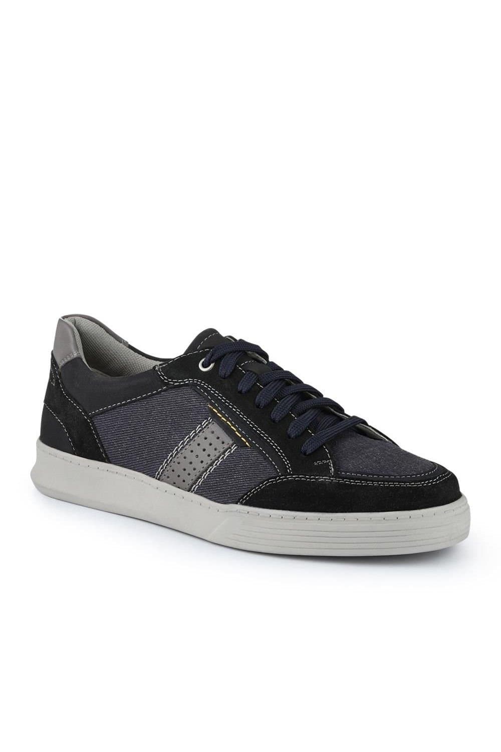 Pavers Pavers Men's Wide-Fit Leather Laced Trainers in Navy