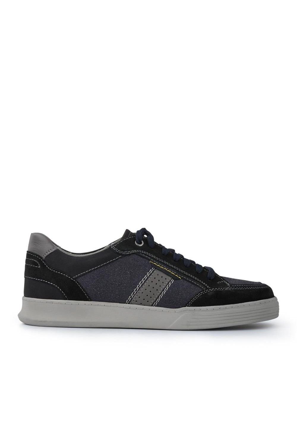 Pavers Pavers Men's Wide-Fit Leather Laced Trainers in Navy - 2